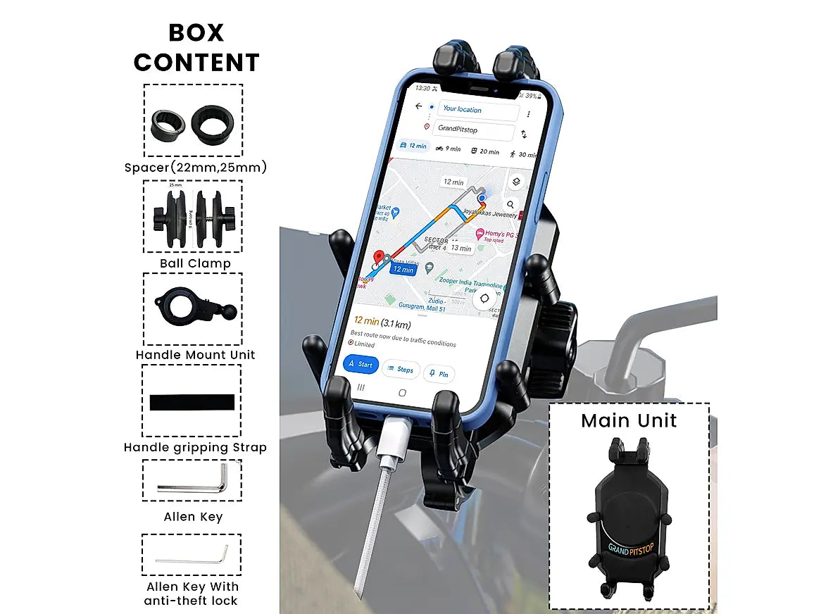 GRANDPITSTOP 4-SIDED GRIP WITH ANTI VIBRATION MOBILE MOUNT - BLACK