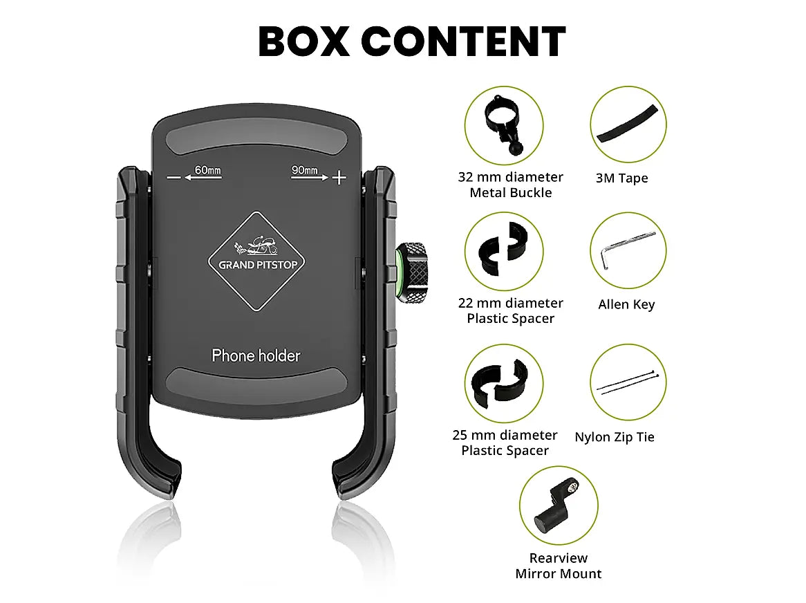 GRANDPITSTOP JAW GRIP MOBILE HOLDER ALUMINIUM WITHOUT CHARGER WITH VIBRATION CONTROLLER - BLACK