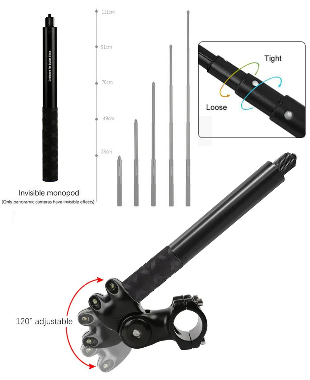 GOPRO/INSTA360/ACTION-CAMERA - BIKE LEG GUARD + HANDLEBAR MOUNT WITH SELFIE STICK