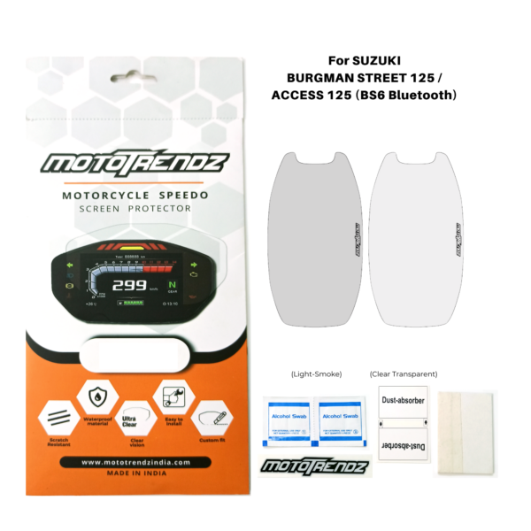 Motorcycle Speedo Screen Protector – Suzuki Burgman Street (BS6 Bluetooth) / Access 125 / Avenis (BS6 Bluetooth) / Vstrom SX 250 / Gixxer (BS6 Bluetooth) 2024